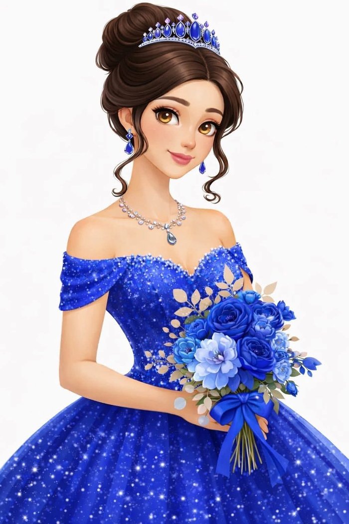 Ilustración de quinceañera en azul